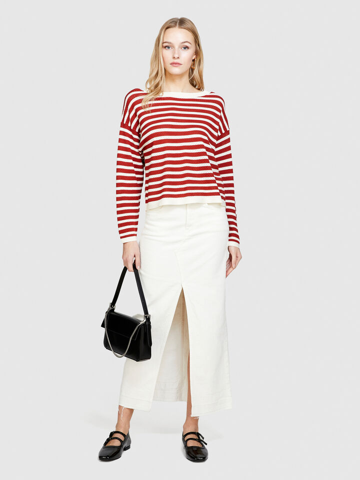 Sweater with two-tone stripes - women's boat neck sweaters - Red | Sisley image number 1